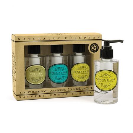 Naturally European Mini Hand Wash Collection3 X 130ml Bottle With Pump Ginger & Lime Verbena And Freesia & Pear