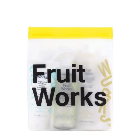 New Vegan Fruit Works Fruit Works Glow Kit Set - 150ml Face & Body Glow Mist, 200ml Body Scrub & Mask, 100ml Brightening Mask, Complete With Travel Bag